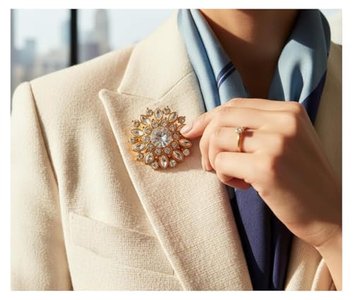 Image of Touchstone Indian Bollywood Handcrafted Designer Jewelry Brooch Lapel Pin in Gold Or Silver Tone for Women.