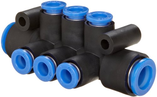 SMC KM11-06-10-6 PBT Push-to-Connect Tubing Manifold, 2 Inlets-10 mm, 6 Outlets-6 mm Tube OD, Black (Pack of 5)