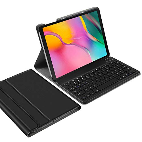 IVSO Clavier Étui pour Samsung Galaxy Tab A T515/T510 10.1 2019,[AZERTY Layout] Détachable Clavier avec Stand PU Coque pour Samsung Galaxy Tab A T515/T510 10.1 2019, Noir