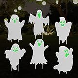 6-Piece Halloween Ghost Yard Signs with Stakes Decorations - 6 Assorted Designs 12.6 x 15.7 Inches Large White Ghost Signs with Face Stickers for Outdoor Garden and Lawn Halloween Party Favor