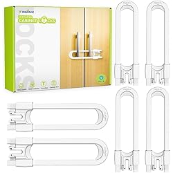 6 Pack Adjustable Cabinet Locks for Babies, U-Shaped Baby Proofing Child Locks for Kids Toddlers Safety, Sliding Door latches for Cabinets, Drawer, Closet, Fridge, Door Knob Handle, Kitchen Home Safe