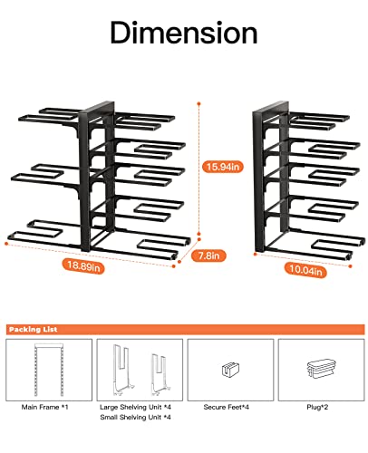 Ordora Pots And Pans Organizer: Rack For Cabinet, 8-Tier Heavy Duty 80Lbs Pots Pans Organizer Rack Under Cabinet Adjustable For Dutch Ovens, Cast-Iron Pans, Heavy Skillets Griddles, Shallow Pots #TOP6