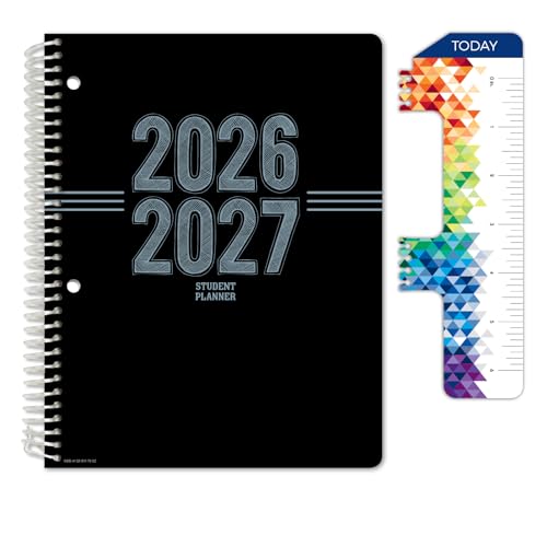 Global Datebooks 2026-2027 Middle & High School Student Planner 7" x 9" - Dated Weekly & Monthly Academic Planner w/Ruler/Bookmark & Stickers, Ideal for Homework, Matrix Style, Triple Stripe