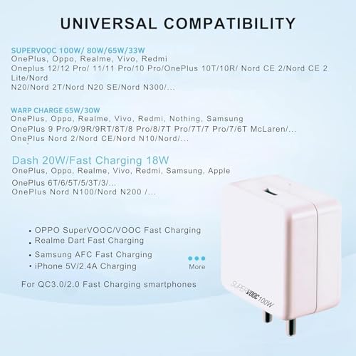 Image of One Plus 100W Original Power Adapter with Type-C Cable Ultra-Fast Charger Compatible with One-Plus 12 /12R /11 /11R /10 /10R, Nord CE 3 Lite 5G, Nord 2T 5G, Nord CE 2 Lite 5G, Nord 5G Combo