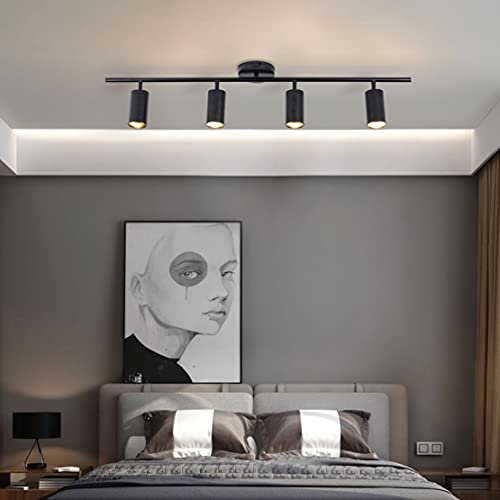 Image of KCO Lighting 4-Light Black Track Lighting Fixtures Ceiling Flexible Mid Century Modern Led Track Light Dimmable Indoor Ceiling Spotlight Kitchen Flush Mount Track Lighting (4-Light)