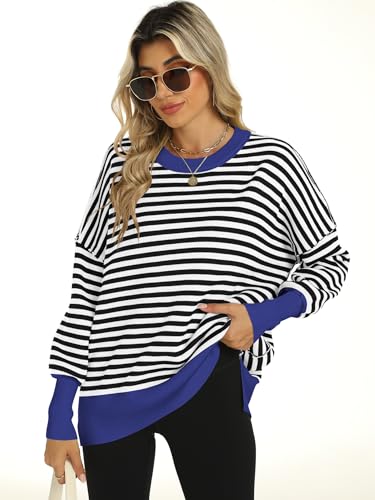 Image of ANRABESS Women Oversized Sweaters Batwing Long Sleeve 2026 Fall Outfits Crewneck Casual Knit Side Slit Fashion Pullover Top