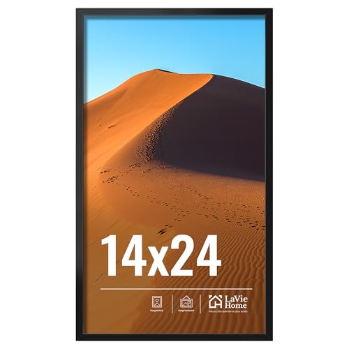 LaVie Home 14x24 Picture Frame for Wall Display, 14x24 Black Picture Frame with HD Plexiglas, 14 x 24 Photo Frame 1 Pack, Display Frame for Vertical or Horizontal, Classic Collection