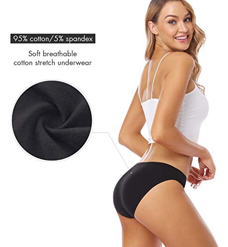 Wealurre Women’s Cotton Stretch Bikini Panties Breathable Underwear 6 Pack(1801M,Black) #TOP2
