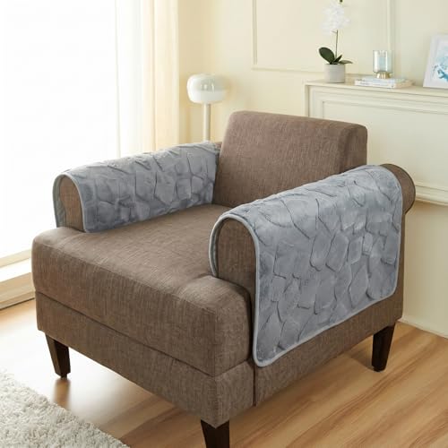 Image of Amazon Basics - Rabbit Fur Make Your Own Sofa Cover |70cm x 70cm| Microfiber Sofa Slipcover | 350 GSM (Grey, 2 Armrest)