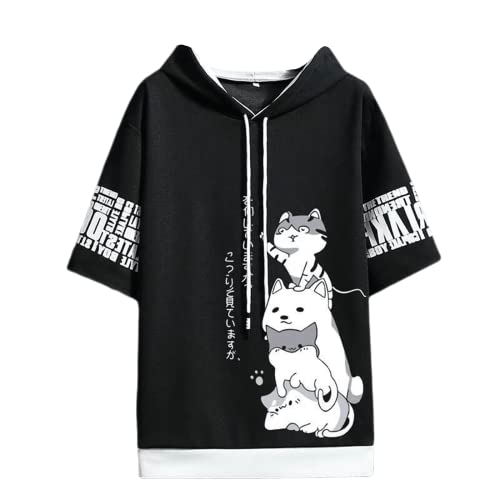 Men Women Y2K Hoodie T-Shirt, Japanese Kawaii Cute Anime Short Sleeve Aesthetic Top Tshirts Streetwear Summer