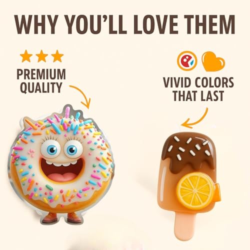 Image of Fun Kitchen Fridge Magnet Set of 10 - Cute Decorative Magnets for Refrigerator, Whiteboard & Locker - Strong Hold, Waterproof & Durable Magnets for Home & Office Decor