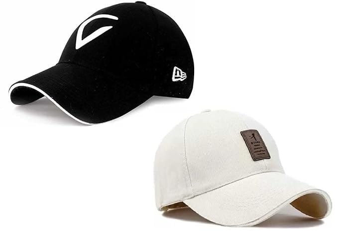 bynomo Pack of 2 edixo Cap and V Design Cap for Boy's Stylish Cotton Adjustable Baseball Cap for Men and Women, Embroidered Unisex Cap for Summers-picture-24