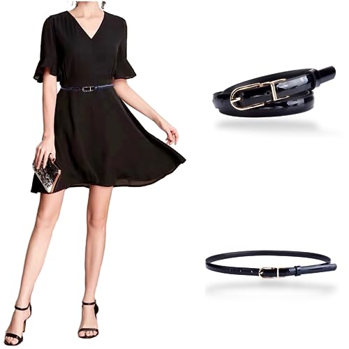 Women's Belts Skinny Patent Leather Belts Slim Reversible Waistband Twist To Convert Worn On Both Sides Gold Buckle