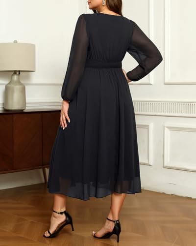 Pinup Fashion Plus Size Dresses for Wedding Guest - 2025 Formal Long Sleeve Chiffon Fall Midi Dress2