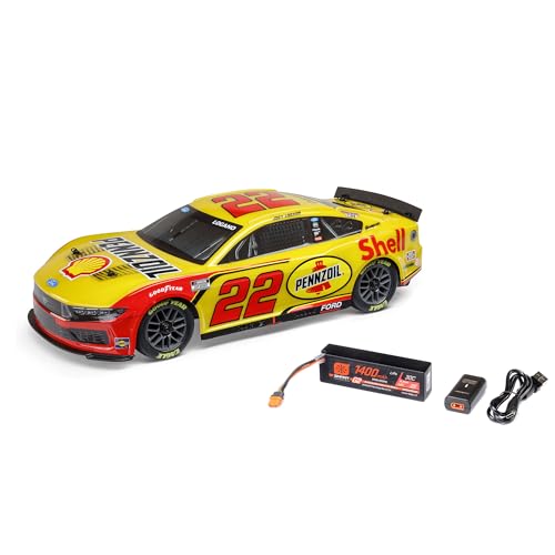 Losi 1/12 NASCAR RC Race Car Joey Logano No. 22 2025 Shell-Pennzoil Ford Mustang 2S AWD RTR Brushed On-Road Battery & Charger Included Yellow LOS1122522