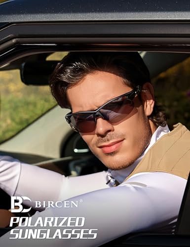 Image of BIRCEN Mens Polarized Sunglasses for Sports: TR90 Lightweight Sun Glasses Wrap Around Shades for Fishing Driving Cycling