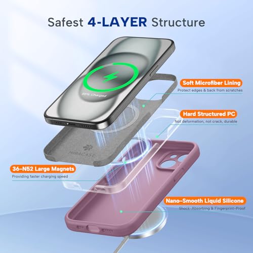 Image of Miracase Magnetic for iPhone 15 Plus Case, [Soft Anti-Scratch Microfiber Lining], Compatible with MagSafe, Liquid Silicone Shockproof Drop Protection Phone Case for 15 Plus, Blackcurrant
