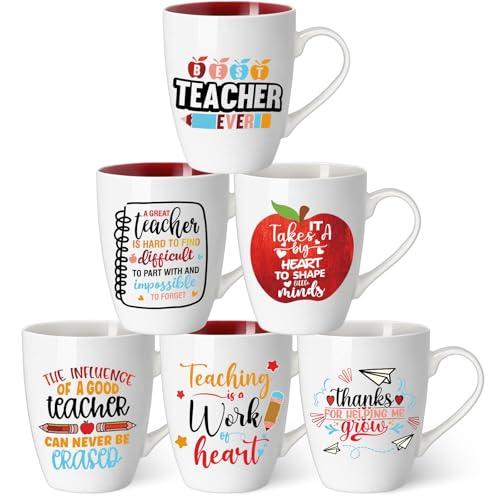 Shellwei 6 Pack Teacher Coffee Mugs Set 11 oz Ceramic