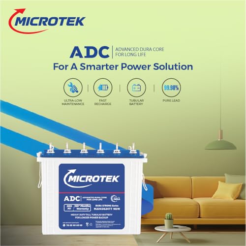 Image of Microtek Inverter with Battery Combo for Home, Office & Shops | Energy Saver New 1225 12V Pure Sine Wave 1100VA + M2003624TT 200Ah Inverter Battery | Warranty: 3Years(Inverter)&5Years(Battery)