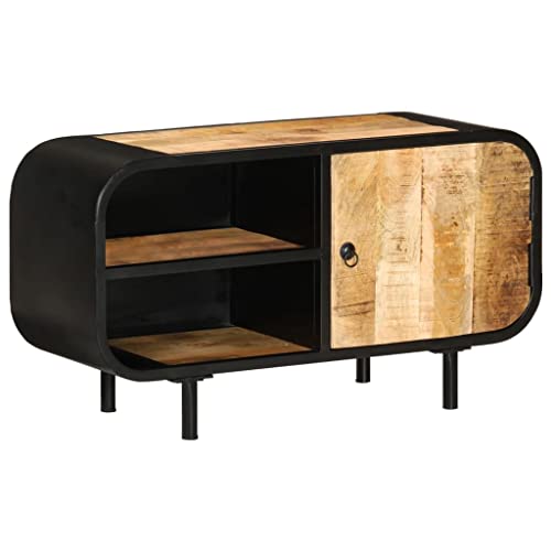 vidaXL Industrial-Style TV Stand Cabinet - Vintage Rough Mango Wood, Brown, Ample Storage, Compartment with Shelves, 35.4