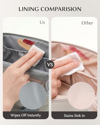 Image of EACHY Travel Makeup Bag, Woven Travel Toiletry Bag, Portable 180 Wide-Open Flat Cosmetic Bags for Women, Large Capacity Makeup Pouch with Divider and Handle