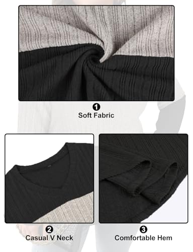 Image of Koscacy Women Plus Size Casual Knit Sweater V Neck Solid Color Tops Lightweight Long Sleeve Blouses