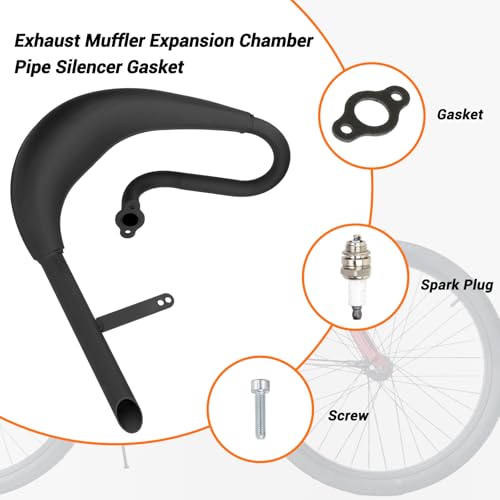 Image of FVRITO Performance Exhaust Muffler Expansion Chamber Pipe Silencer Gasket for 2 Stroke 50cc 66cc 80cc Engine Gas Motorized Bicycle Motor Bike Black