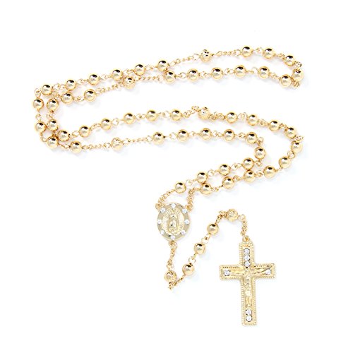 6mm CCB Beads Alloy Crucifix Cross Pendant Rosary Catholic Necklace 20"2