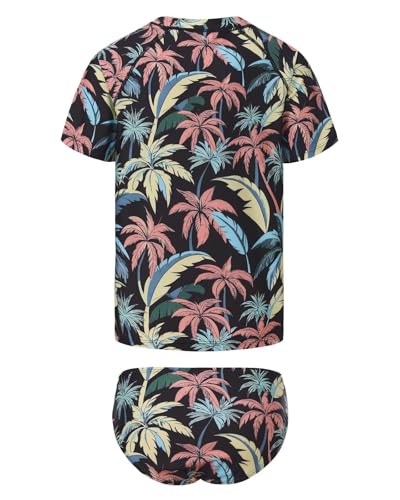 Image of Girls Two Piece Rash Guard Swimsuits Set Short Sleeve Bathing Suit for Kids Hawaiian Swimwear Set 3-16 Years