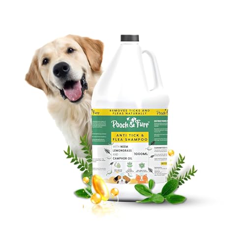Image of POOCH & FURR (1000 ML) Natural Neem Anti Tick and Flea Dog Shampoo | with Neem, Lemongrass and Camphor Oil | Paraben Free, PH Balanced and Cruelty Free (1000 ML)
