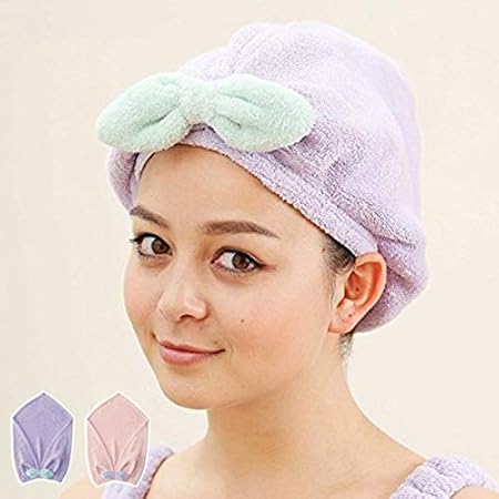 Amazon Co Jp マシュマロのような肌触りでぬれた髪をすっぽり包むヘアターバン ヘアキャップ ドライキャップ タオルキャップ バスターバン マイクロファイバー 吸水ヘアターバン ふわふわ ヘアキャップ リボン パープル ホーム キッチン