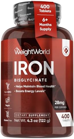 Ferro Integratore Tipo Bisglicinato in 400 Compresse Vegane (6+ Mesi), 28mg per Dose, Il Ferro Contribuisce alla Normale Formazione dei Globuli Rossi e dell'Emoglobina (EFSA), Senza Magnesio Stearato