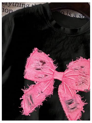 MakeMeChic Girl's Bow Tops Crew Neck Short Sleeve Cute Tee Shirt3