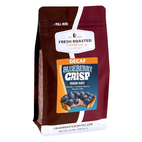 Image of Fresh Roasted Coffee, Decaf Blueberry Crisp Flavored Drip Ground Coffee, Medium Roast, Kosher, 12 oz