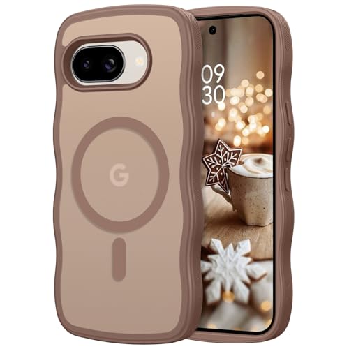 GUAGUA Handyhülle für Google Pixel 9A Hülle [Kompatibel mit MagSafe] Matt Magnetisch Wellig Wellenform Durchscheinende Rückseite Stoßfest Schutzhülle Dünn Cover Case für Google Pixel 9A (6 3) Braun