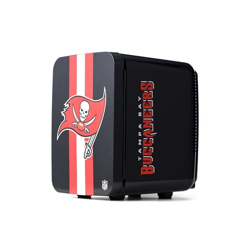 Image of Ukonic NFL Tampa Bay Buccaneers 15-Can Mini Fridge 10L - AC /DC Powered, Official Team Colors & Logo, Portable Cooler for Tailgates, Home, Office, or Car