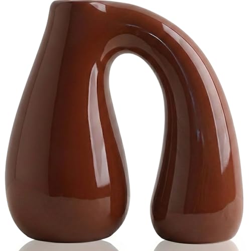 PROBENEX Brown Ceramic Decorative Pitcher Vase, 7.5 in – Glossy