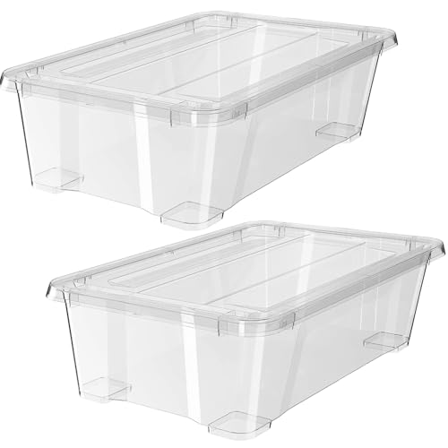 Premify 2 Pcs Set Plastic Storage Box with Lid 10L Clear Plastic Organizer Boxes Stackable Containers for Kitchen Food Toys Office Supplies & Medicine etc