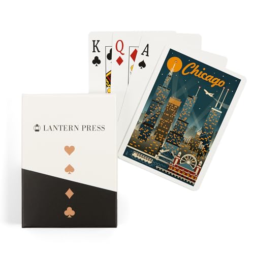 Lantern Press Naipes Poker Chicago, Retro Skyline