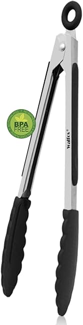 Kitchen Tongs, Walfos Silicone Cooking Tongs, Smart Padlock, Food Tongs with Non-Slip Silicone Grips, BPA Free Food Tongs, Bread Tong, Salad and Serving Tongs - 7in