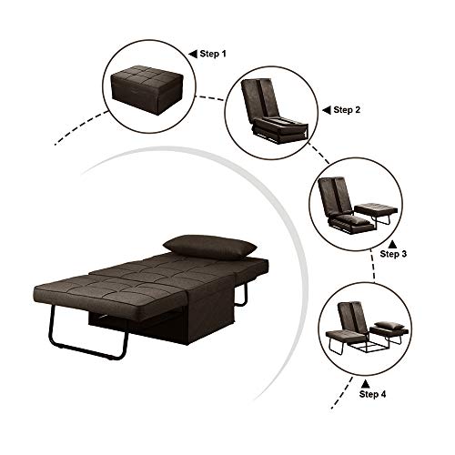 Ainfox Ottoman Sofa Bed, 4 in 1 Multi-Use Folding Guest Bed Full Padded Lounge Couch Bed Convertible Single Sofa Chair (Dark Brown) - Thumbnail 5