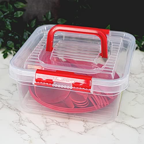 Large Plastic Picnic Camping Party Dinner Plate Mug Cutlery Set, 4 Person