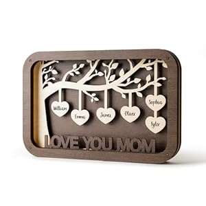 Personalized Family Tree，Wooden Desk Table Sign Art Decorations，Personalized family tree with 2-12 Names, Unique Mothers Day Gifts for Mom Grandma,Customized Home Decor Gifts for Parents