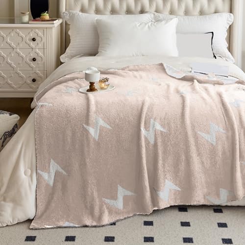 NIDITW Ultra Soft Cozy Beige Lightning Bolt Baby Blanket Microfiber Knitted Blanket Lightweight Fluffy Fleece Blanket All Season for Sofa Couch Bed 30x40 Inches (Beige, Baby)
