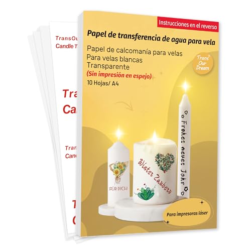 TransOurDream-Papel de transferencia al agua para velas,A4X10 Hojas,Papel de calcomanía Tru-Waterslide, especialmente personalizado para velas.compatible de impresoras de láser