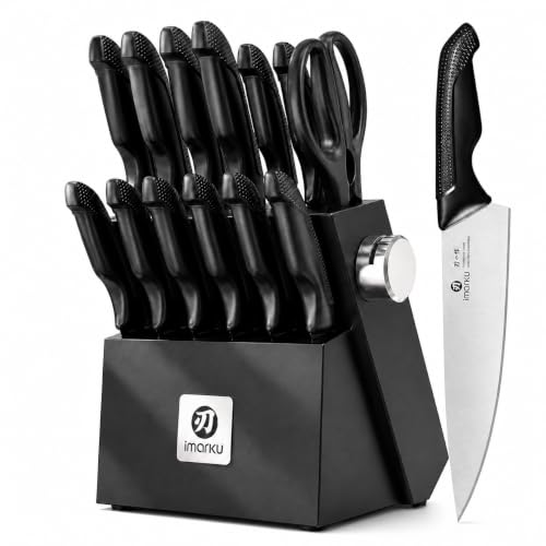 Image of imarku 14-Piece Knife Set with Block and Built-In Sharpener, Black