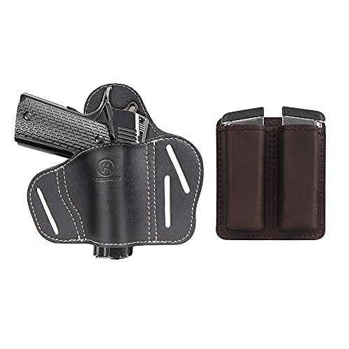 Kosibate 1911 Leather Holster With Magazine Holder, Fits All 1911 Style Handguns - Colt 1911 - Sig Sauer - Remington - Ruger & More #TOP6
