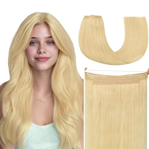 hotbanana HOTBANANA Wire Hair Extensions, 16 inch 95g Bleach Blonde Invisible Fish Line Real Human Hair Extensions Straight sold by Hotbanana Amazon
