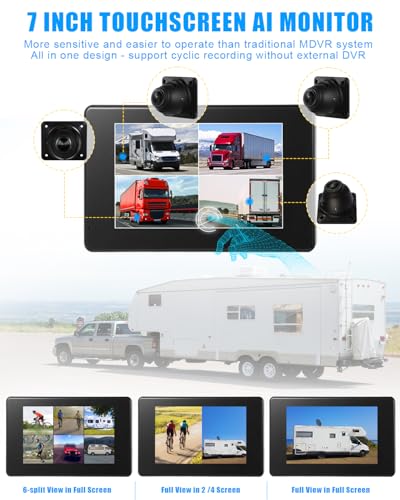 Image of RV Backup Camera System AI WiFi GPS 7 inch Touch Screen Monitor Vehicle Recording with 4 Pieces 1080P Rear Side View Waterproof Camera Live View on APP /Web /PC for Camper RV Truck Trailer Tractor Fleet