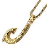 [BFF] ブランド フィッシュフックネックレス 18K GP ゴールド gold 金色 マイレ スクロール 釣り針 ハワイアンジュエリー ロープチェーン 彫金 手彫り ペンダント(60cmチェーン)